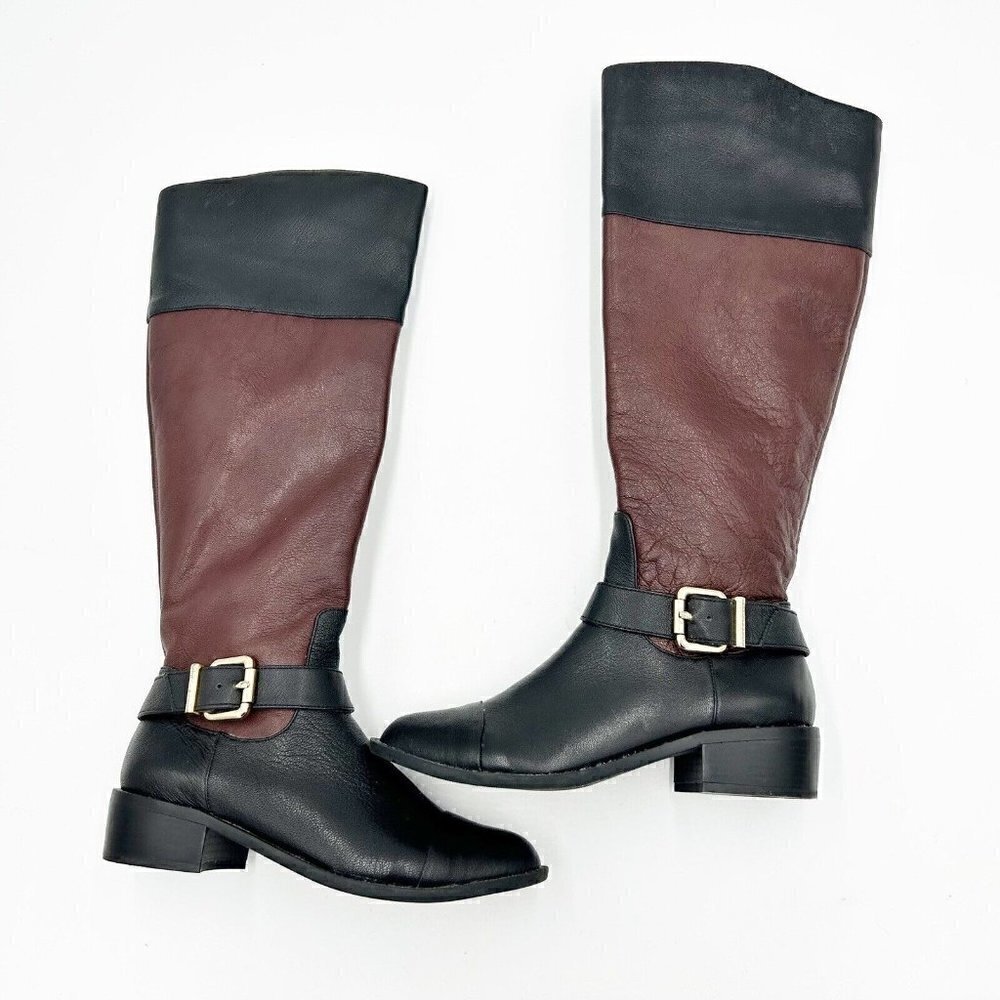 Vince Camuto Leisha Brown Black Leather 6.5 M 36.5 Knee High Riding Boots